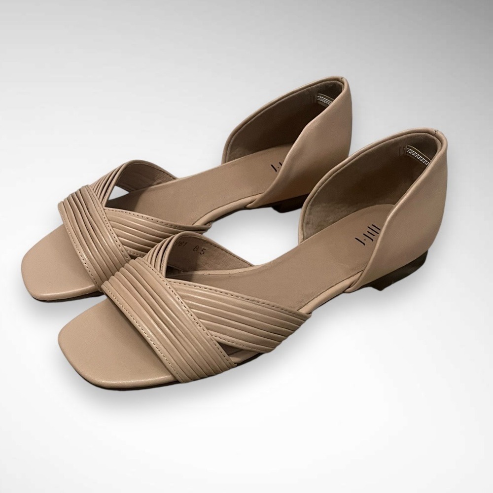 J. JILL Margot Peach Dust Open-Sided Leather Flats Size 8.5 | NWOT
